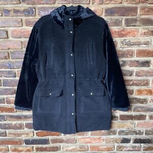 NWOT Eden Society Black Knit Faux Fur Cargo Snap Button Jacket Womens Size Large